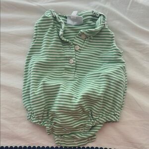 Little English Hastings Green and White Striped Baby Romper, 6 mo